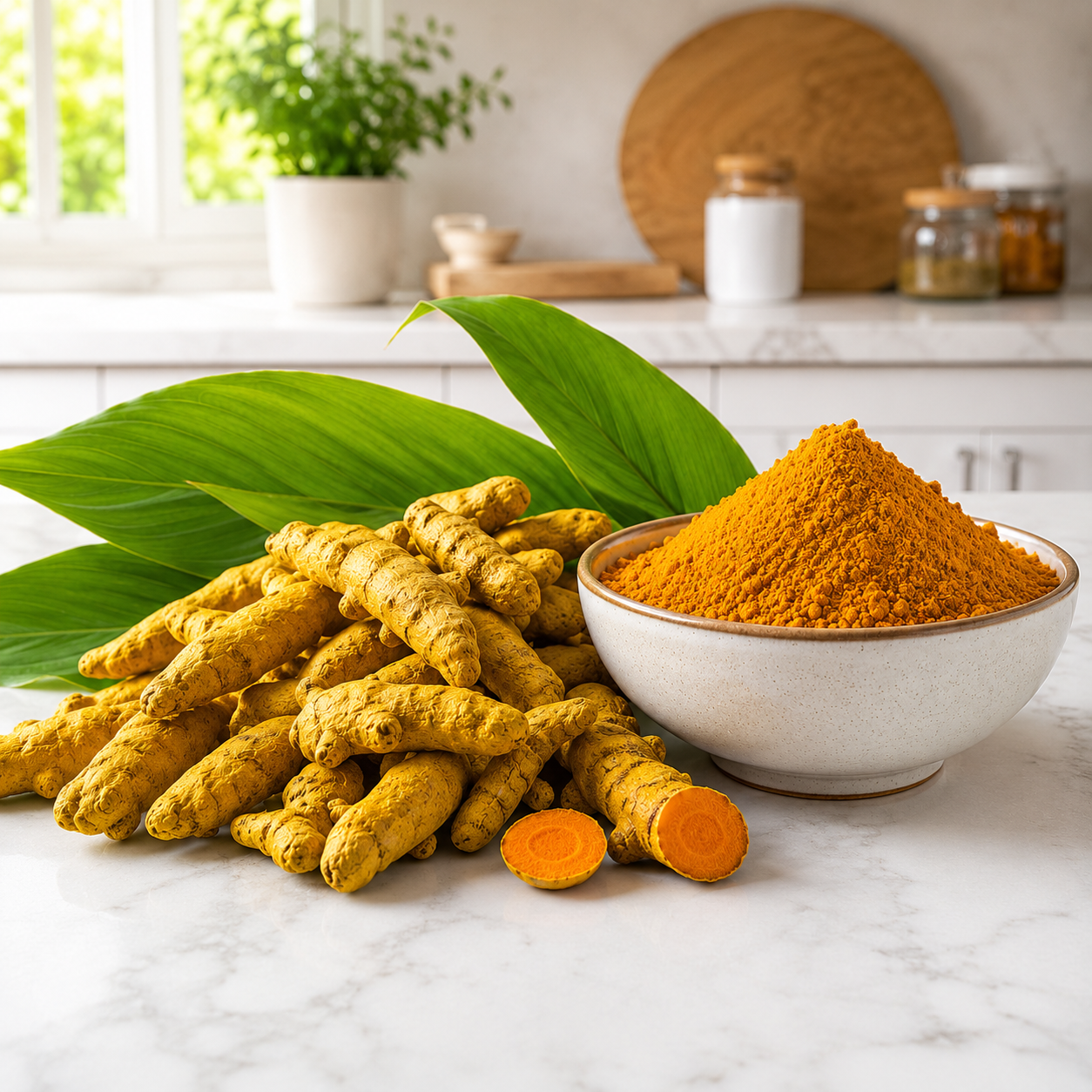 Dried Turmeric Roots and Turmeric Powder